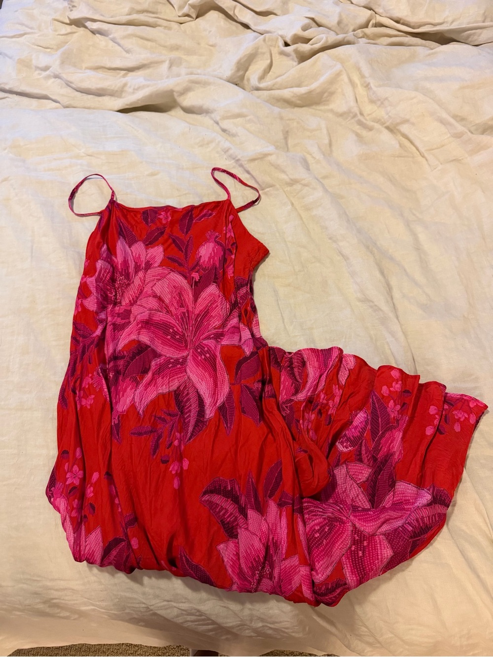 Farm Rio Summer Fruit Maxi Slip Dress - Red with Pink Floral - Picture 2 of 6